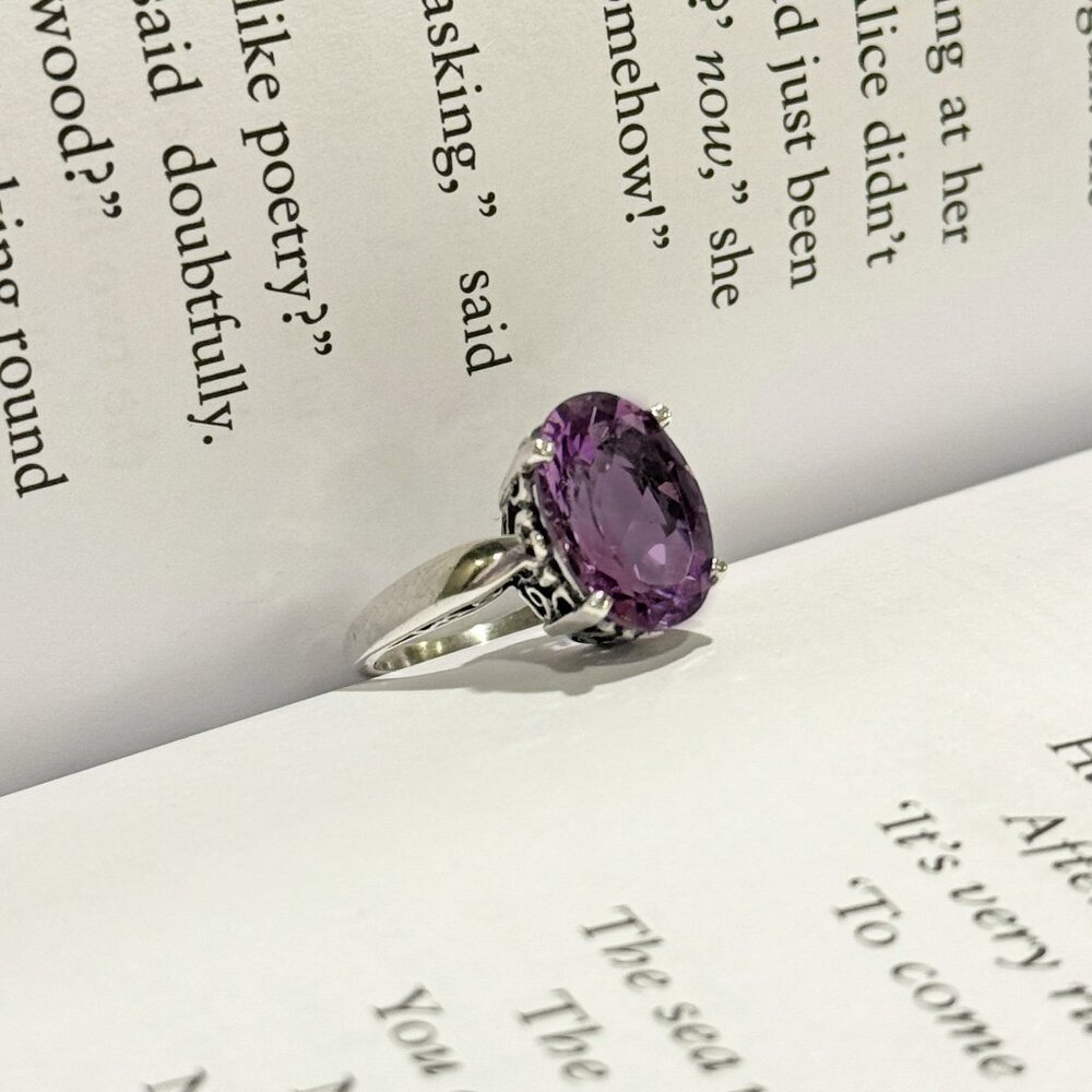 Kabana Sterling Silver Purple Amethyst Solitaire Gemstone 925 Ring Size 7